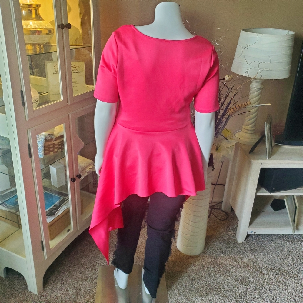 Watermelon Pink Plus Size Peplum Top